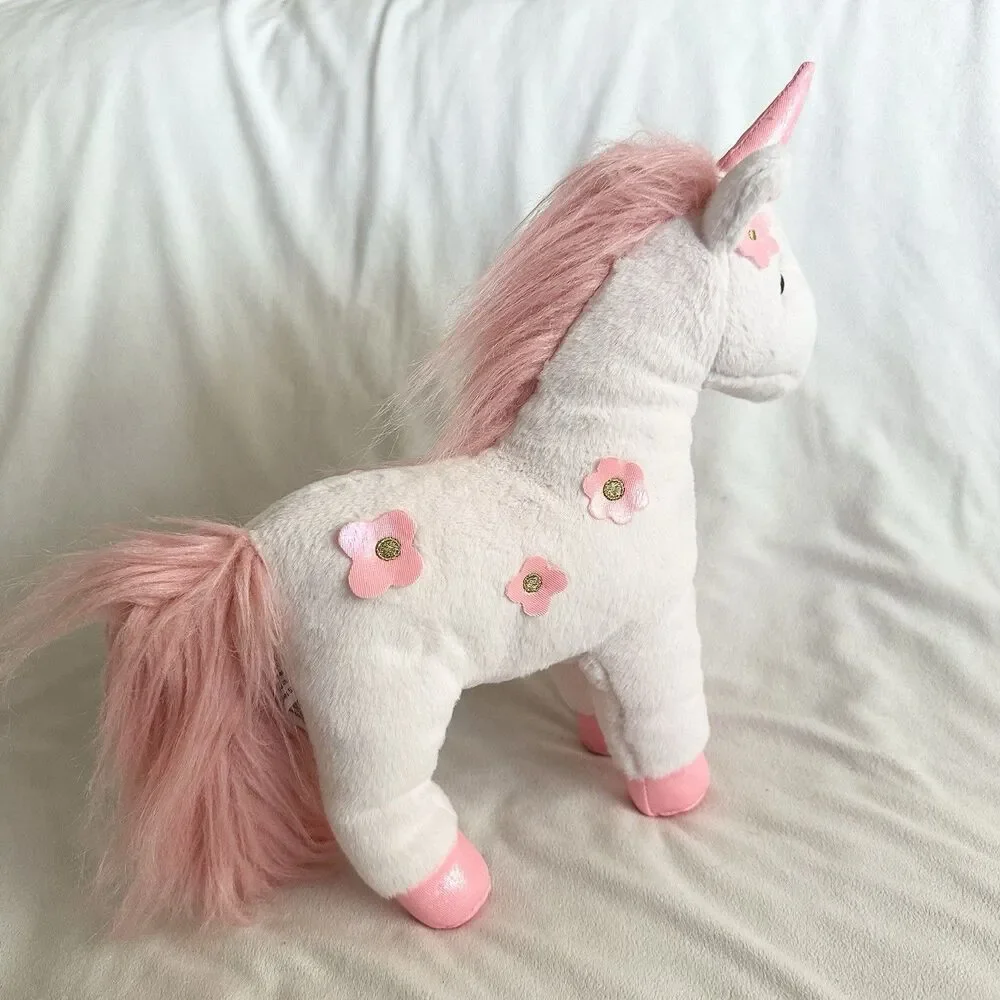 FAO Schwarz Unicorn Horse Plush White Pink Flowers 12” Stuffed Animal Pony 2022
